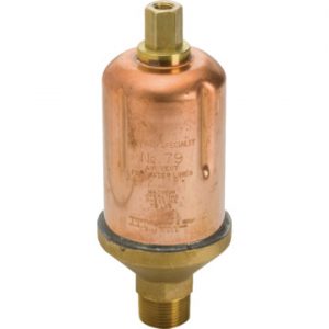 Copper and brass water pressure reducing valve on a white background.