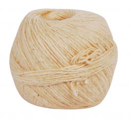 A ball of cream-colored yarn isolated on a white background.