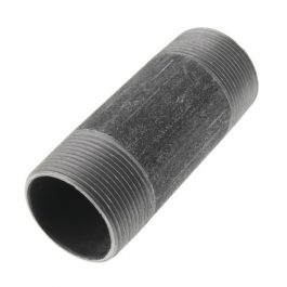 Galvanized steel pipe nipple with external threads on a white background.