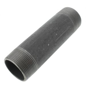 Steel pipe nipple with external threads on a white background.
