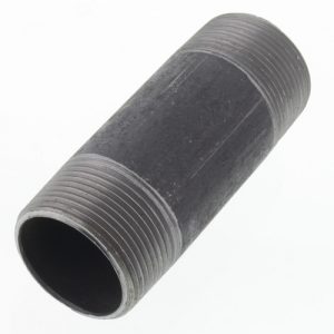 Steel pipe nipple with external threads isolated on a white background.