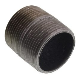 An isolated image of a used, greasy metal thread cap with external threads against a white background.