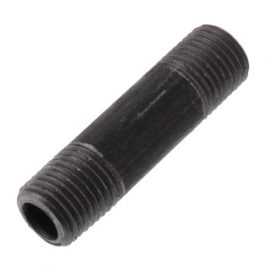 Black metal double-ended threaded rod on a white background.
