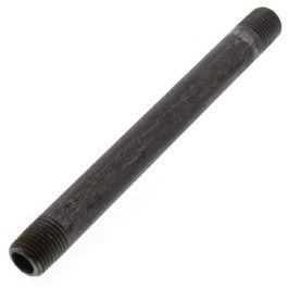 A long black metal pipe with threaded ends on a white background.