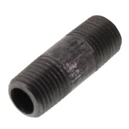 Black threaded pipe nipple on a white background.