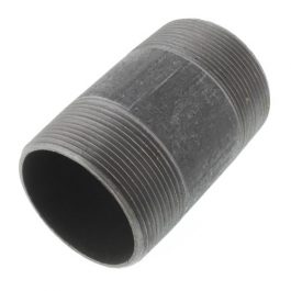 A steel pipe nipple with external threads on a white background.