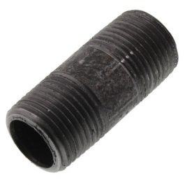 Black threaded pipe nipple on a white background.