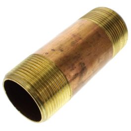 Brass pipe nipple with male threads isolated on a white background.