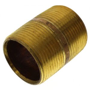 An antique brass threaded cylindrical object isolated on a white background.