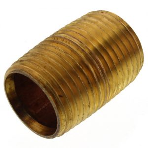 An antique cylindrical brass object with grooved rings on a white background.