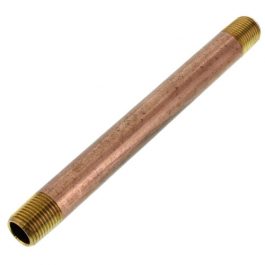 A cylindrical brass pipe with threaded ends on a white background.