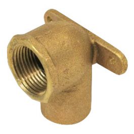 Brass threaded pipe fitting with a side outlet on a white background.