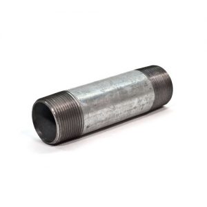 Steel pipe nipple with external threads on white background.