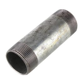 Metal pipe nipple with threaded ends on a white background.