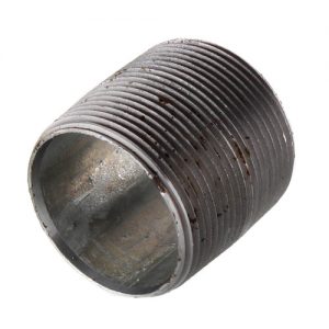 Metal pipe fitting with external threads isolated on a white background.