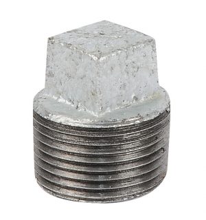 A hexagonal metal pipe cap with threaded exterior for plumbing connections.