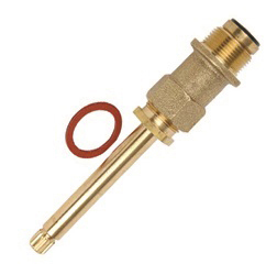 Brass water heater element with gasket on a white background.