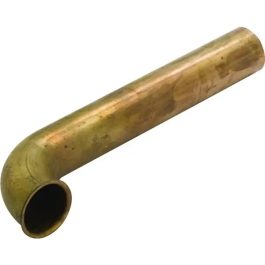 A bent brass pipe on a white background.
