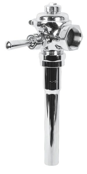 Chrome beer tap with lever on a white background.