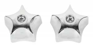 Two silver star-shaped metal knobs with a Phillips head screw in the center.