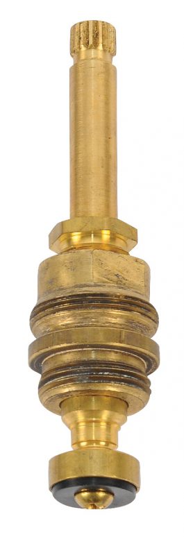 Brass faucet cartridge isolated on a white background.