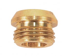 A brass lamp holder adaptor with threaded exterior on a white background.