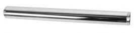 A shiny metal tube with threaded ends on a white background.