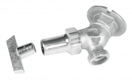 A metal BNC connector for coaxial cable with an accessory block isolated on white background.
