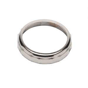 Silver camera lens ring isolated on a white background.