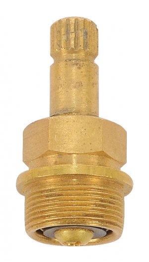 Brass faucet aerator against a white background.
