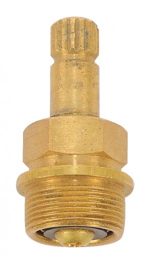 Brass faucet aerator with threaded connection on white background.