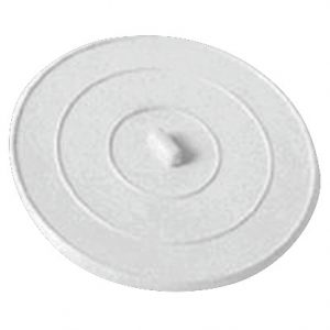 A plain white circular stovetop burner cover with concentric circles.