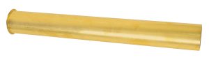 A long brass tube with a shiny surface isolated on a white background.