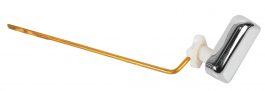 A single tuning fork with a long, golden handle isolated on a white background.