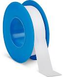A roll of blue painter's tape with a white strip unspooled.