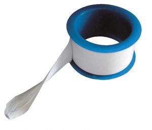 A roll of medical adhesive tape with a blue dispenser.