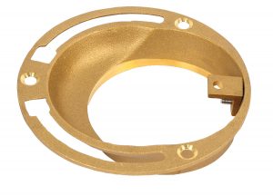 Gold-colored round metal mounting bracket with adjustable screw.