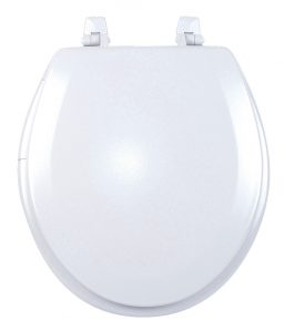 Closed white toilet seat isolated on a white background.
