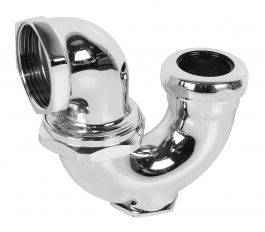 Chrome P-trap component for plumbing under a sink.