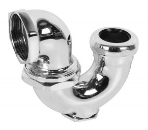 Chrome P-trap component for plumbing under a sink.