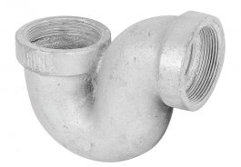 Galvanized 90-degree elbow pipe fitting with female threaded connections.