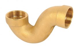 A brass 90-degree elbow pipe fitting with female threaded connections.