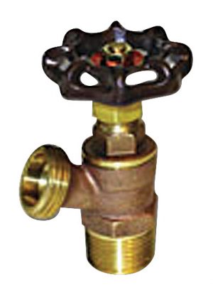 Brass water spigot with a decorative handle against a white background.