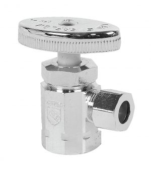 Chrome-plated brass angle needle valve for flow control.
