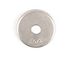 A single metal washer with a central hole, labeled 5/8", on a plain background.