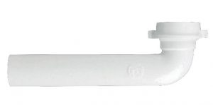White PVC plumbing pipe with a 90-degree elbow fitting on a white background.