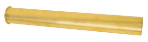 A long brass tube with a shiny finish isolated on white background.