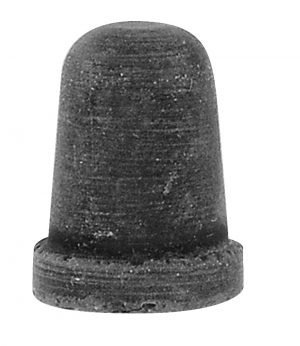 Close-up of a black rubber thimble, used for counting or sorting papers.