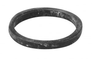 An isolated black rubber O-ring on a white background.