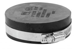A black and silver hockey puck with text and logo engravings on a white background.